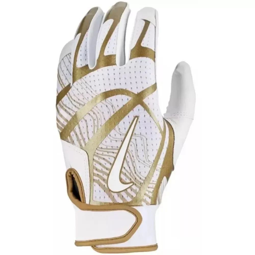 NWT Women's Nike Softball Hyperdiamond Pro Batting Gloves White Gold MEDIUM